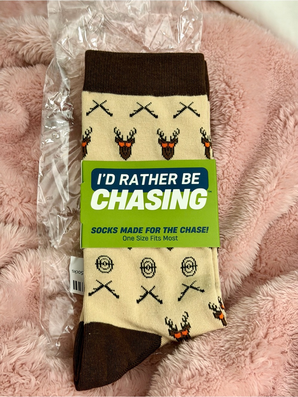 I'd Rather Be Chasing Beige & Brown Deer-Print Crew Socks